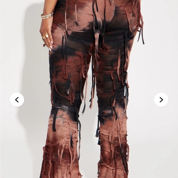 Fashion Nova Distressed Black and Brown Flare Pants - Picture 2 of 2
